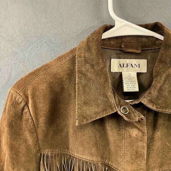 Vintage Alfani Medium Western Suede Shirt Shacket Snap Up Leather Frills Cowboy - Picture 3 of 9